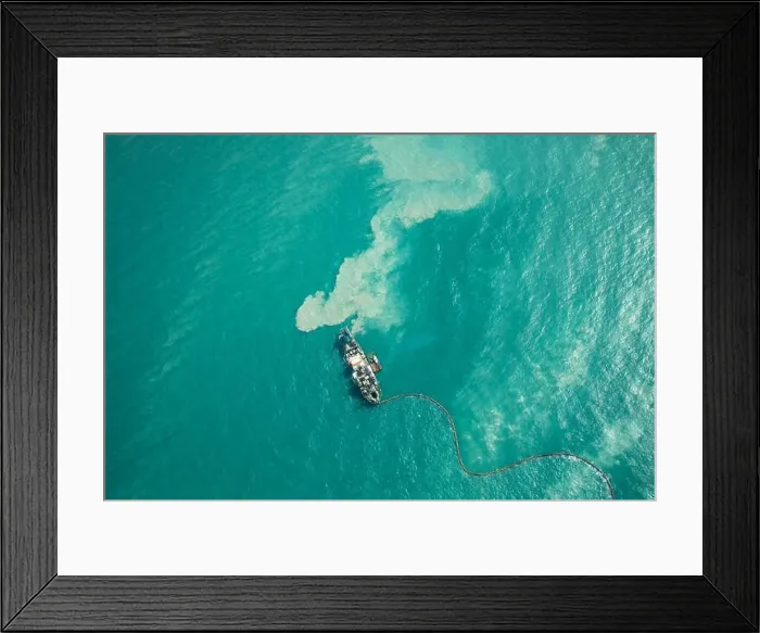 Framed Print : Ship dredging in turqouoise water. Dubai, UAE Framed Print : Ship dredging in turqouoise water. Dubai, UAE