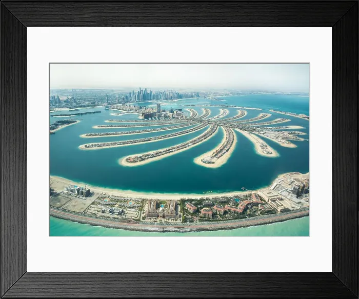 Framed Print : Aerial view of Palm Jumeirah man made island and Dubai Marina and JBR district on a sunny day. Dubai, UAE Framed Print : Aerial view of Palm Jumeirah man made island and Dubai Marina and JBR district on a sunny day. Dubai, UAE