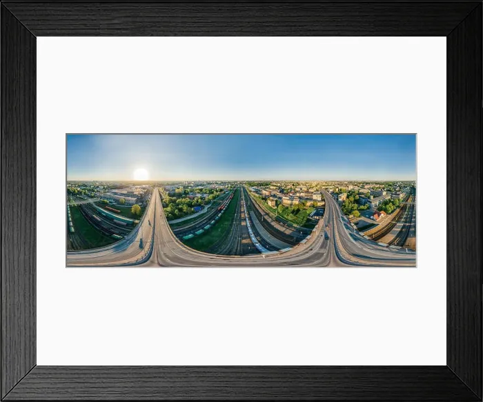 Framed Print : City Riga Bridge and train road drone sphere 360 vr view Framed Print : City Riga Bridge and train road drone sphere 360 vr view