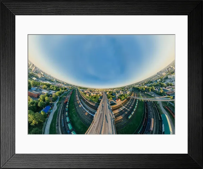 Framed Print : City Riga Bridge and train road drone sphere 360 vr view Framed Print : City Riga Bridge and train road drone sphere 360 vr view