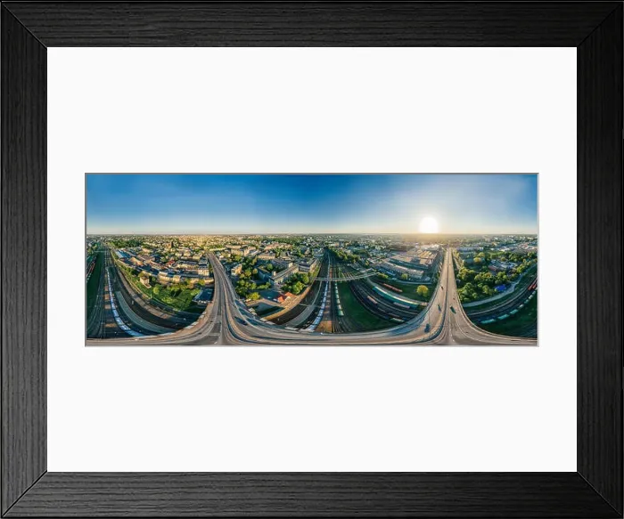 Framed Print : City Riga Bridge and train road drone sphere 360 vr view Framed Print : City Riga Bridge and train road drone sphere 360 vr view