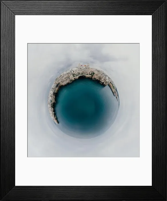 Framed Print : Polignano a Mare Apulia City Sea Coastline and white houses in Italy Drone 360 vr Framed Print : Polignano a Mare Apulia City Sea Coastline and white houses in Italy Drone 360 vr