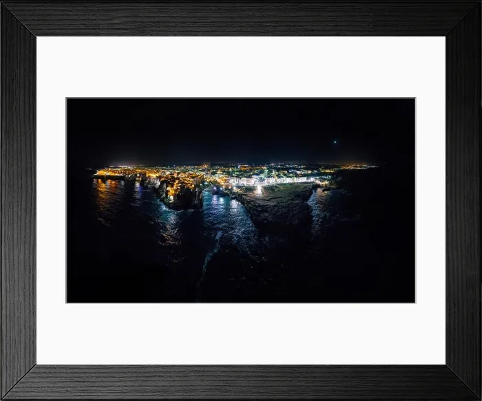 Framed Print : Polignano a Mare Apulia night City Sea Coastline and white houses in Italy Drone 360 vr Framed Print : Polignano a Mare Apulia night City Sea Coastline and white houses in Italy Drone 360 vr