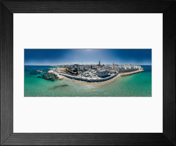 Framed Print : Monopoli Apulia City near the Sea Coastline blue in Italy Drone 360 vr Framed Print : Monopoli Apulia City near the Sea Coastline blue in Italy Drone 360 vr