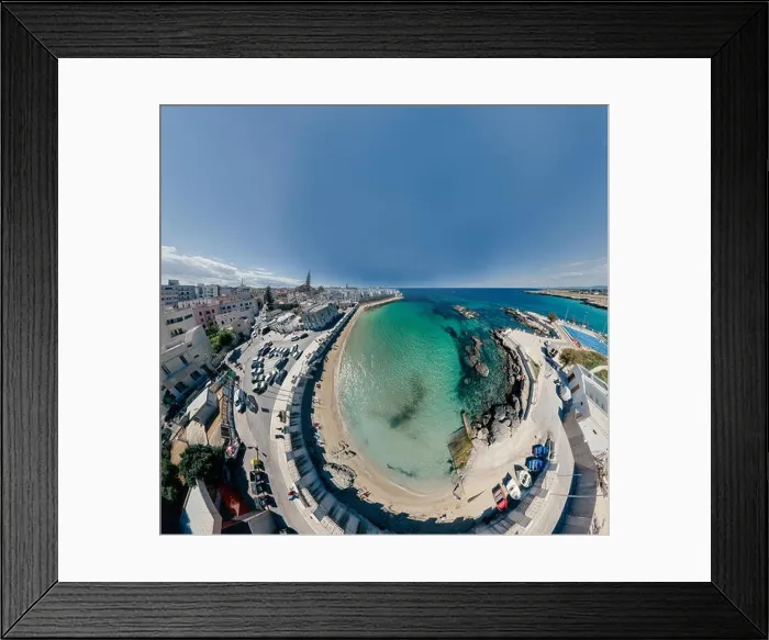 Framed Print : Monopoli Apulia City near the Sea Coastline blue in Italy Drone 360 vr Framed Print : Monopoli Apulia City near the Sea Coastline blue in Italy Drone 360 vr