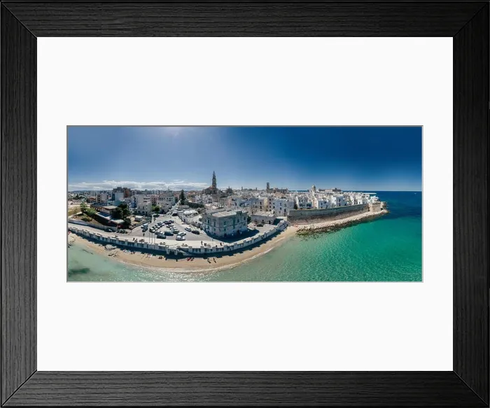 Framed Print : Monopoli Apulia City near the Sea Coastline blue in Italy Drone 360 vr Framed Print : Monopoli Apulia City near the Sea Coastline blue in Italy Drone 360 vr