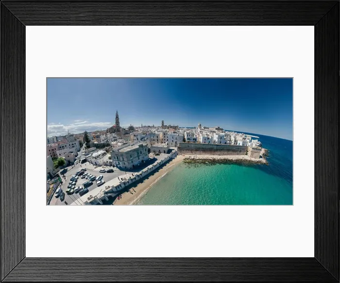 Framed Print : Monopoli Apulia City near the Sea Coastline blue in Italy Drone 360 vr Framed Print : Monopoli Apulia City near the Sea Coastline blue in Italy Drone 360 vr