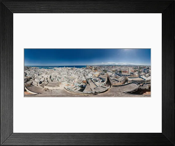 Framed Print : Monopoli Apulia City near the Sea Coastline blue in Italy Drone 360 vr