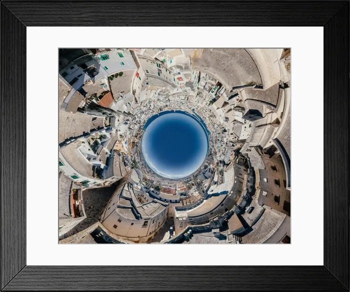 Framed Print : Monopoli Apulia City near the Sea Coastline blue in Italy Drone 360 vr