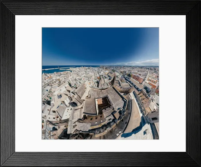 Framed Print : Monopoli Apulia City near the Sea Coastline blue in Italy Drone 360 vr
