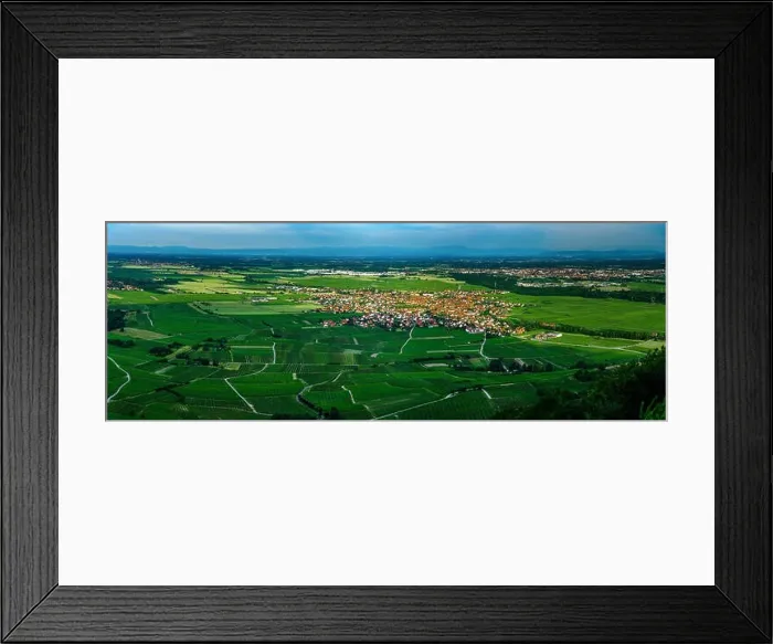 Framed Print : Wide aerial high resolution panoramic view of sunset over the green valley of vineyards, Alsace, France Framed Print : Wide aerial high resolution panoramic view of sunset over the green valley of vineyards, Alsace, France