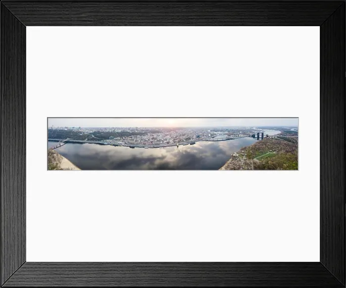 Framed Print : panorama of the left part of the city of Kyiv across the Dnieper river with bridges