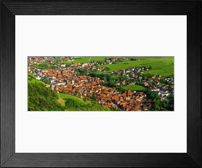 Framed Print : Wide panoramic aerial view of Alsace, Ribeauville. Green valley. France Framed Print : Wide panoramic aerial view of Alsace, Ribeauville. Green valley. France