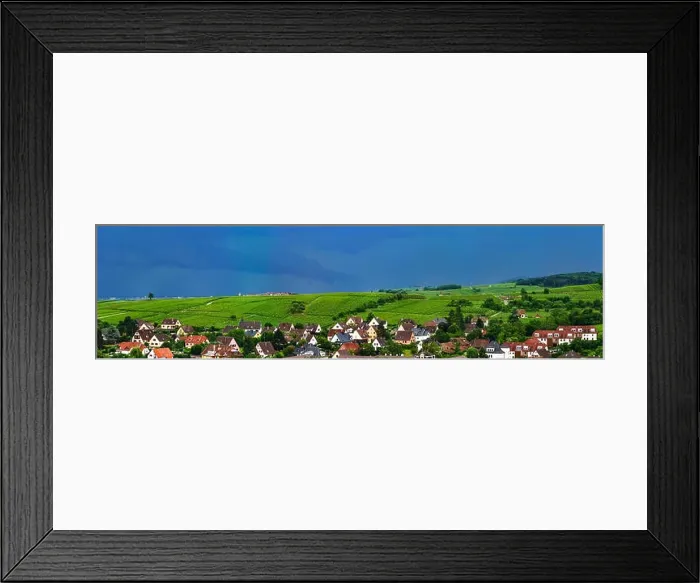 Framed Print : Wide panoramic aerial view of Alsace, Ribeauville. Green valley. France Framed Print : Wide panoramic aerial view of Alsace, Ribeauville. Green valley. France