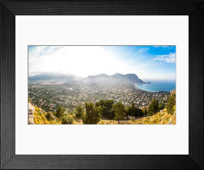 Framed Print : Panoramic aerial evening view of Mondello beach (Spiaggia di Mondello) in Palermo Framed Print : Panoramic aerial evening view of Mondello beach (Spiaggia di Mondello) in Palermo