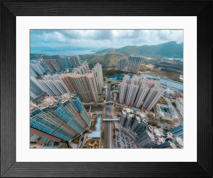 Framed Print : Aerial view panorama of Hong Kong and Kowloon City Framed Print : Aerial view panorama of Hong Kong and Kowloon City