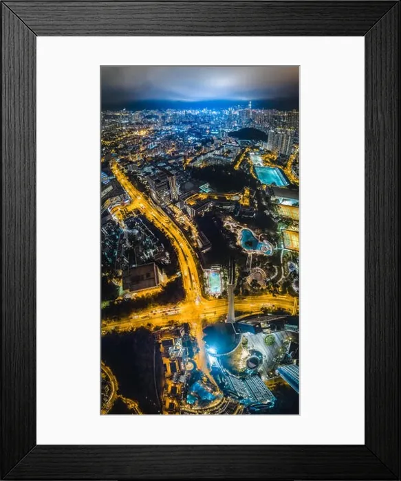 Framed Print : Aerial view panorama of Hong Kong and Kowloon City Framed Print : Aerial view panorama of Hong Kong and Kowloon City
