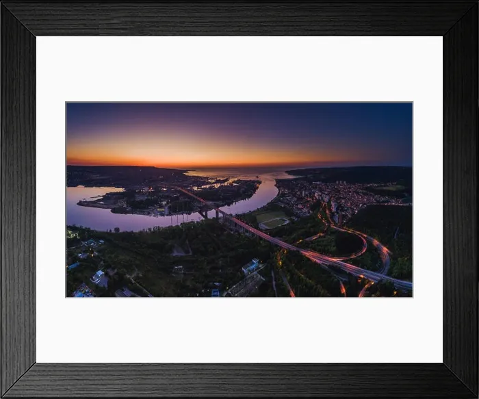 Framed Print : Aerial panorama drone view of Asparuhov bridge and Varna city, Bulgaria Framed Print : Aerial panorama drone view of Asparuhov bridge and Varna city, Bulgaria