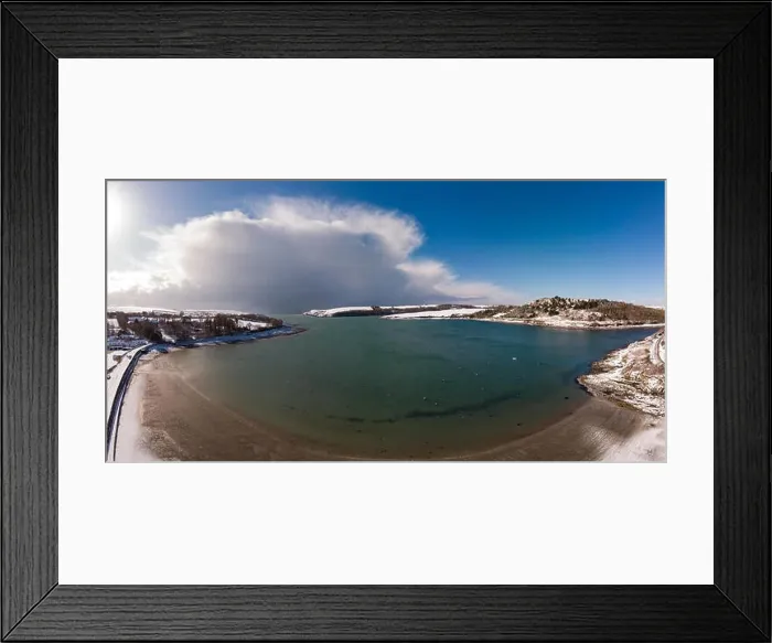 Framed Print : Aerial view of snowy landscape and river Framed Print : Aerial view of snowy landscape and river