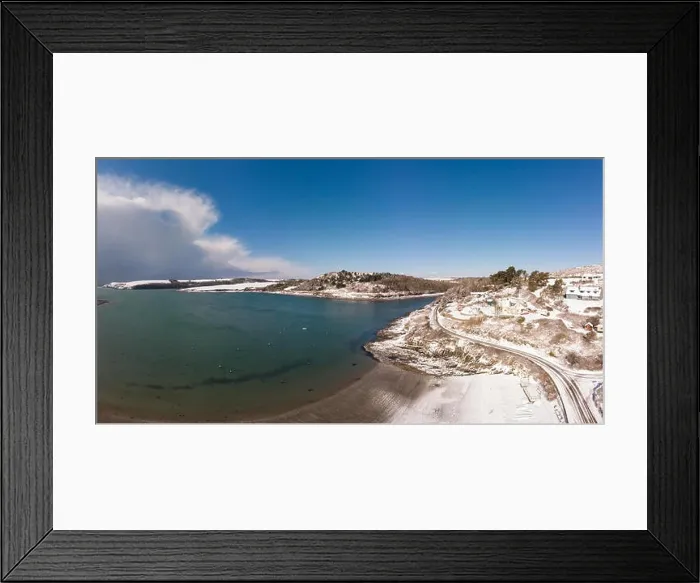 Framed Print : Aerial view of snowy landscape and river Framed Print : Aerial view of snowy landscape and river