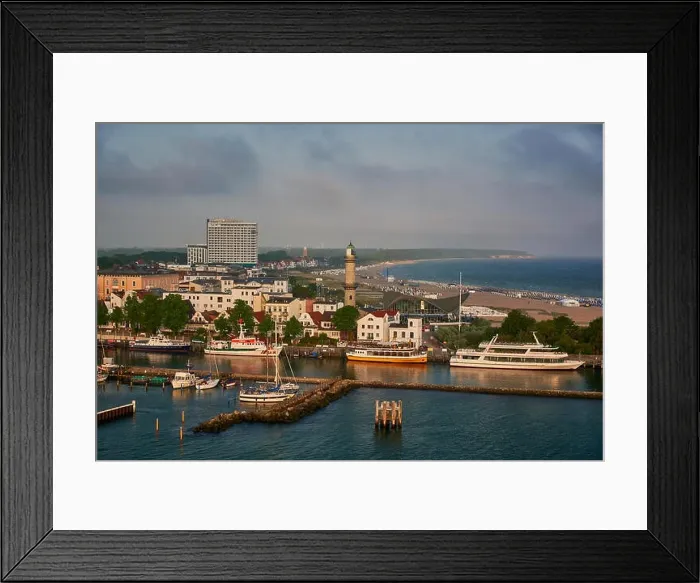 Framed Print : Warnemuende maritime cityscape in the morning Framed Print : Warnemuende maritime cityscape in the morning