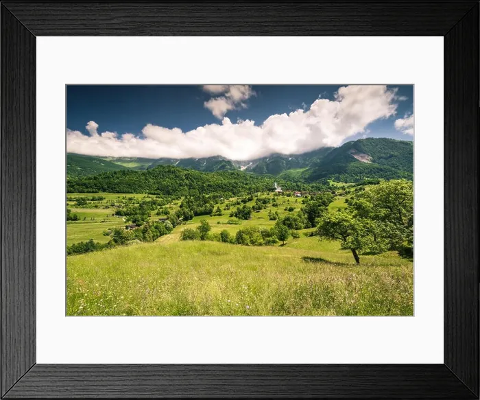Framed Print : Dreznica mountain village in Slovenia Alps Framed Print : Dreznica mountain village in Slovenia Alps