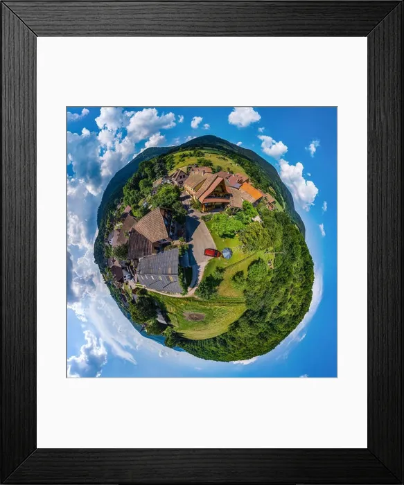 Framed Print : Spherical little planet view of little village Breitenbach in Alsace, France Framed Print : Spherical little planet view of little village Breitenbach in Alsace, France