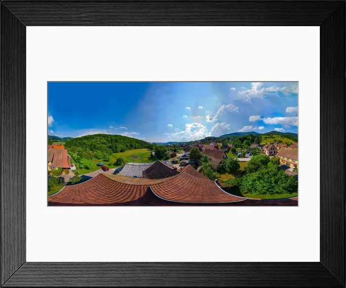 Framed Print : 360-degree spherical panoramic view of little village Breitenbach in Vosges mountains, Alsace, France Framed Print : 360-degree spherical panoramic view of little village Breitenbach in Vosges mountains, Alsace, France