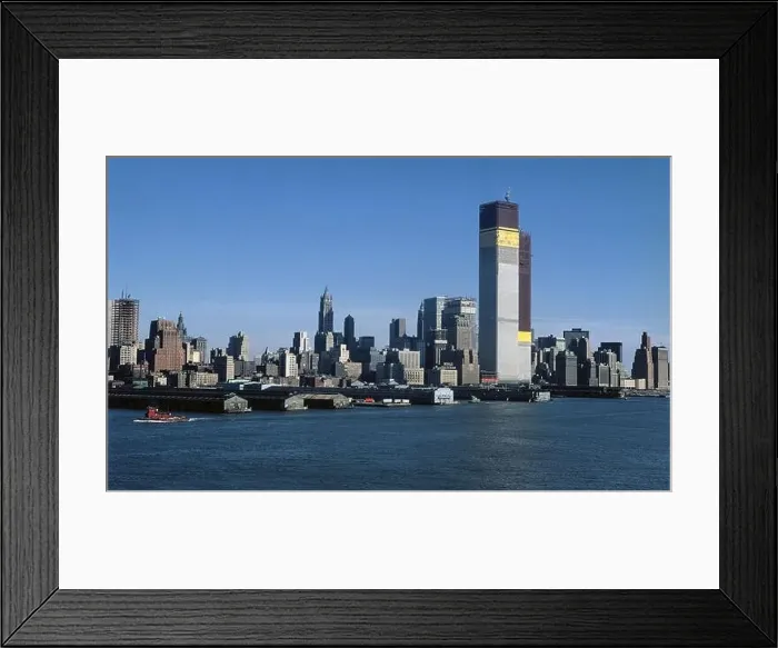 Framed Print : The original World Trade Center's Twin Towers under construction in 1971 as seen from the Hudson River in New York City Framed Print : The original World Trade Center's Twin Towers under construction in 1971 as seen from the Hudson River in New York City