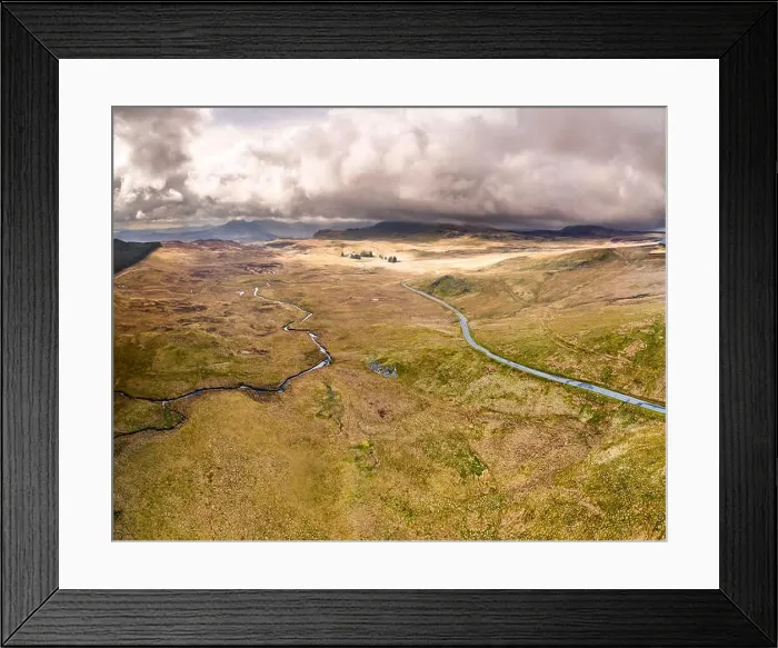 Framed Print : Aerial view of the B4391 through the moor and mountains of Wales, Snowdonia - United Kingdom Framed Print : Aerial view of the B4391 through the moor and mountains of Wales, Snowdonia - United Kingdom