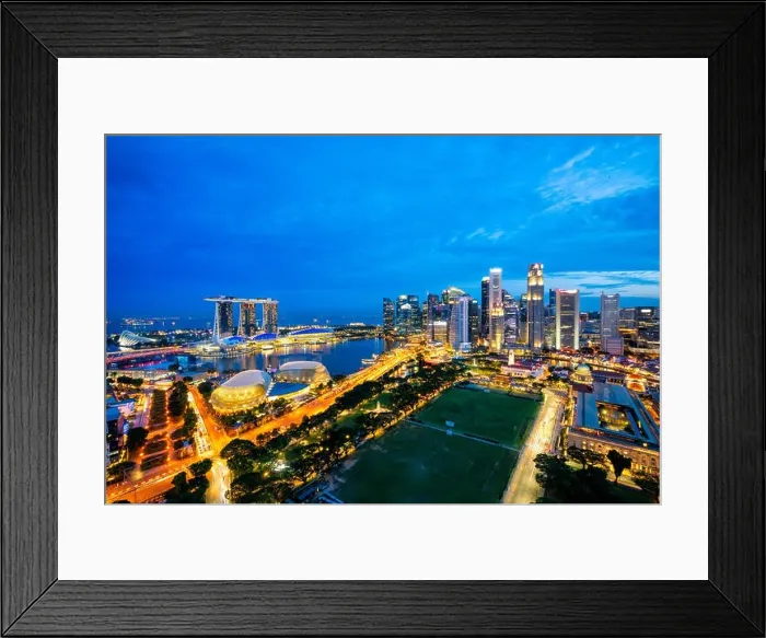 Framed Print : Aerial view of the Singapore landmark financial business district at twilight sunset scene with skyscraper Framed Print : Aerial view of the Singapore landmark financial business district at twilight sunset scene with skyscraper