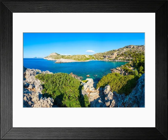 Framed Print : Ladiko beach and Anthony Quinn Bay aerial panoramic view in Rhodes island in Greece Framed Print : Ladiko beach and Anthony Quinn Bay aerial panoramic view in Rhodes island in Greece