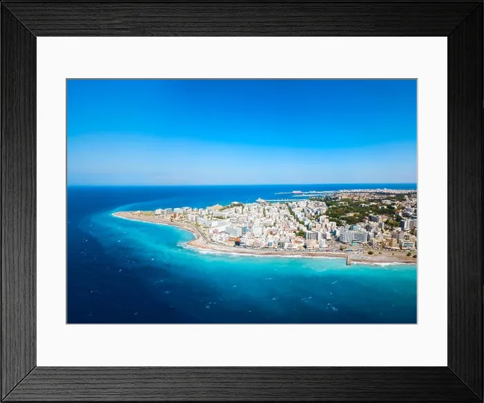 Framed Print : Rhodes city beach aerial panoramic view in Rhodes island in Greece Framed Print : Rhodes city beach aerial panoramic view in Rhodes island in Greece