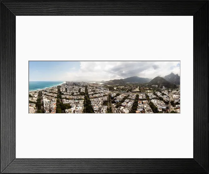Framed Print : Aerial panorama view of Barra da Tijuca beach during a cloudy day Framed Print : Aerial panorama view of Barra da Tijuca beach during a cloudy day