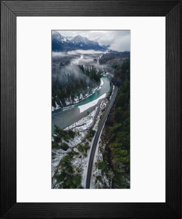 Framed Print : Tall colorful wilderness backroad drone shot in Washington State Framed Print : Tall colorful wilderness backroad drone shot in Washington State
