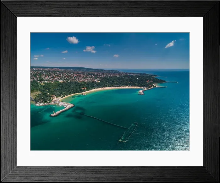 Framed Print : Aerial drone view of Black sea coast. Euxinograd, Varna, Bulgaria Framed Print : Aerial drone view of Black sea coast. Euxinograd, Varna, Bulgaria