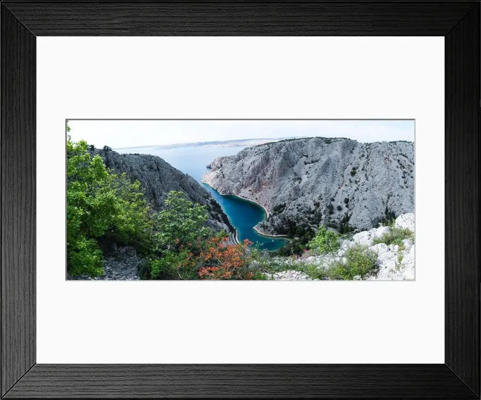 Framed Print : Zavratnica is a 900 m long narrow inlet located at the foot of the mighty Velebit Mountains Framed Print : Zavratnica is a 900 m long narrow inlet located at the foot of the mighty Velebit Mountains