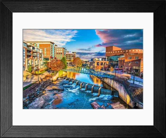 Framed Print : Reedy River and Skyline in Downtown Greenville South Carolina SC Framed Print : Reedy River and Skyline in Downtown Greenville South Carolina SC