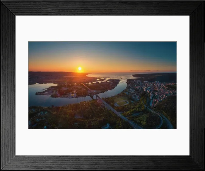 Framed Print : Aerial panorama drone view of Asparuhov bridge and Varna city, Bulgaria Framed Print : Aerial panorama drone view of Asparuhov bridge and Varna city, Bulgaria