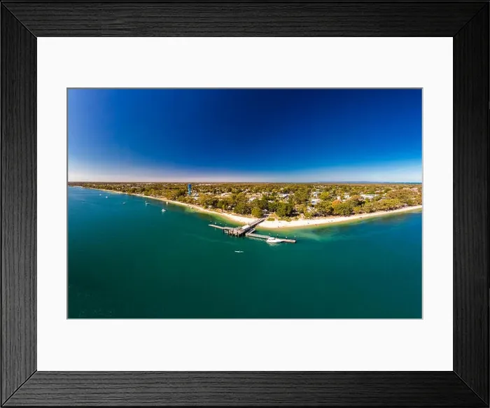 Framed Print : Aerial view of Bongaree Jetty on Bribie Island, Sunshine Coast, Queensland, Australia Framed Print : Aerial view of Bongaree Jetty on Bribie Island, Sunshine Coast, Queensland, Australia