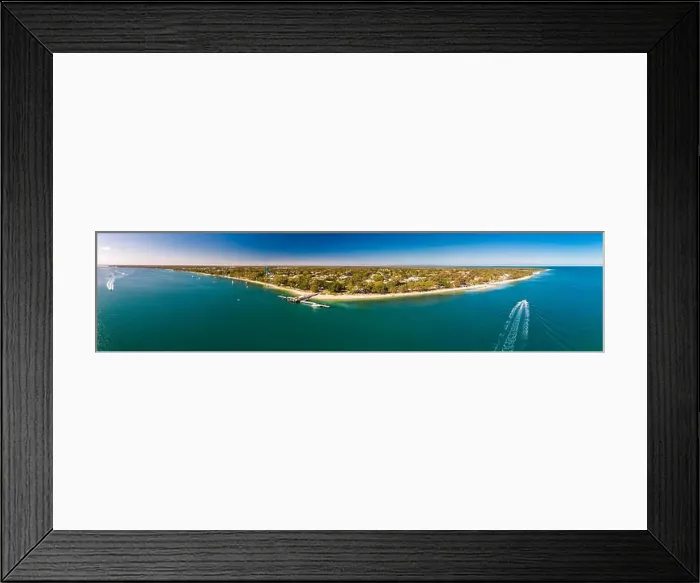 Framed Print : Aerial view of Bongaree Jetty on Bribie Island, Sunshine Coast, Queensland, Australia