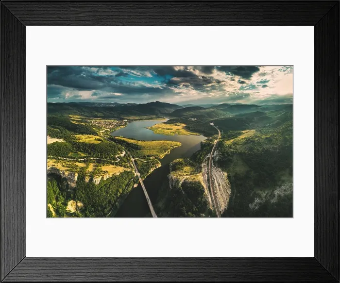 Framed Print : Aerial view of a bridge crossing the Tsonevo lake near Varna Framed Print : Aerial view of a bridge crossing the Tsonevo lake near Varna