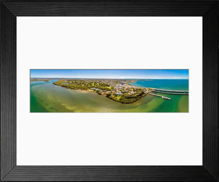 Framed Print : Aerial view of Houghton Bridges, which cross the Bramble Bay connecting the Redcliffe Peninsula and Brigthon