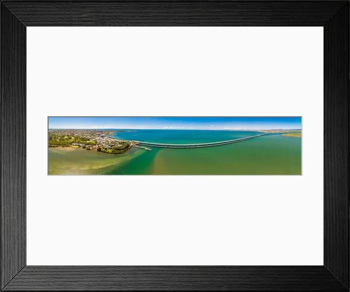 Framed Print : Aerial view of Houghton Bridges, which cross the Bramble Bay connecting the Redcliffe Peninsula and Brigthon Framed Print : Aerial view of Houghton Bridges, which cross the Bramble Bay connecting the Redcliffe Peninsula and Brigthon