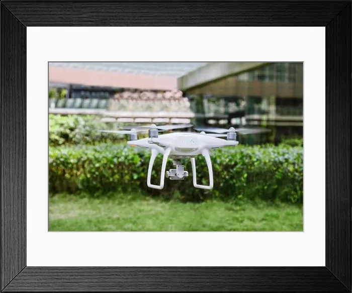 Framed Print : Drone flying in the air. Drone outdoor Framed Print : Drone flying in the air. Drone outdoor