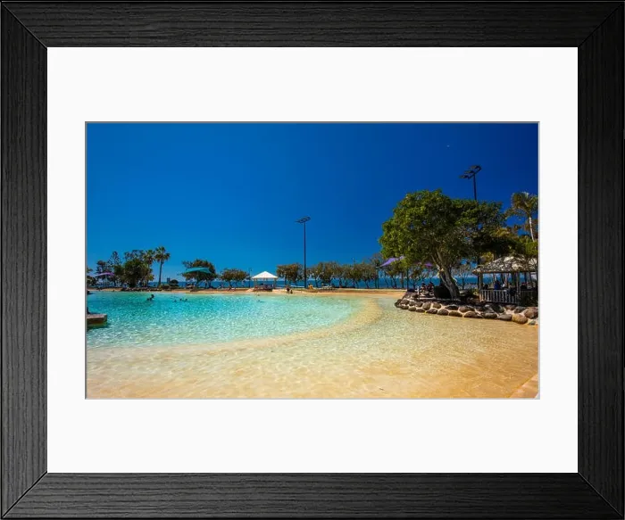 Framed Print : Brisbane, AUS - Sept 09, 2018: Settlement Cove Lagoon on the beach on sunny day, Redcliffe, Brisbane, Australia