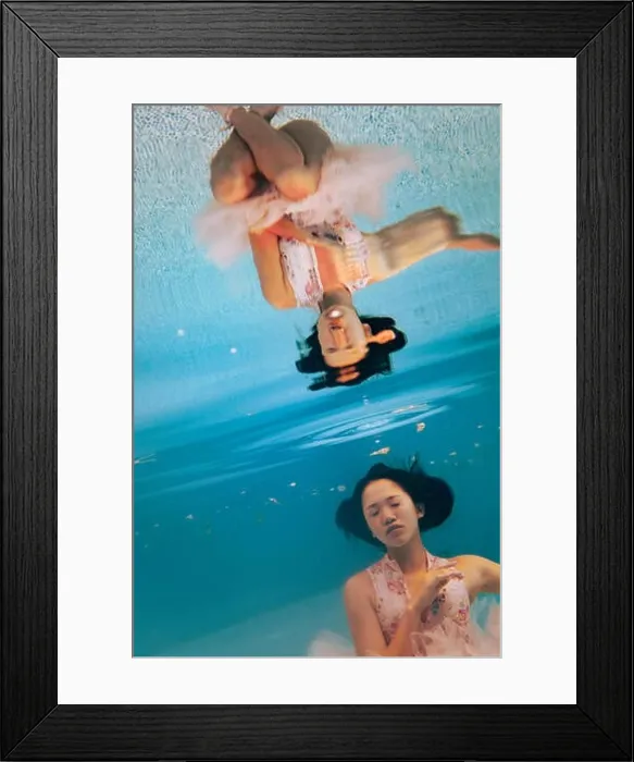 Framed Print : Japanese ballerina is dancing under water. Her reflection in water is visible Framed Print : Japanese ballerina is dancing under water. Her reflection in water is visible