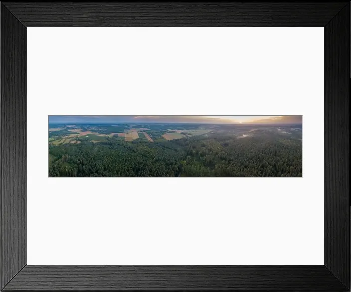 Framed Print : Aerial: Summer sunset over foggy forest. Beautiful drone landscape Framed Print : Aerial: Summer sunset over foggy forest. Beautiful drone landscape