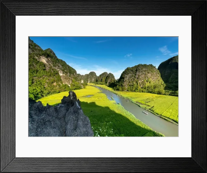 Framed Print : the majestic scenery on Ngo Dong river in Tam Coc Bich Dong view from the mountain top in Ninh Binh province of Viet Nam Framed Print : the majestic scenery on Ngo Dong river in Tam Coc Bich Dong view from the mountain top in Ninh Binh province of Viet Nam