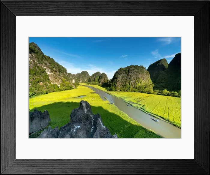Framed Print : the majestic scenery on Ngo Dong river in Tam Coc Bich Dong view from the mountain top in Ninh Binh province of Viet Nam Framed Print : the majestic scenery on Ngo Dong river in Tam Coc Bich Dong view from the mountain top in Ninh Binh province of Viet Nam
